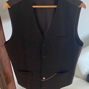 Rich, deep, brown, herringbone, tweed vest
